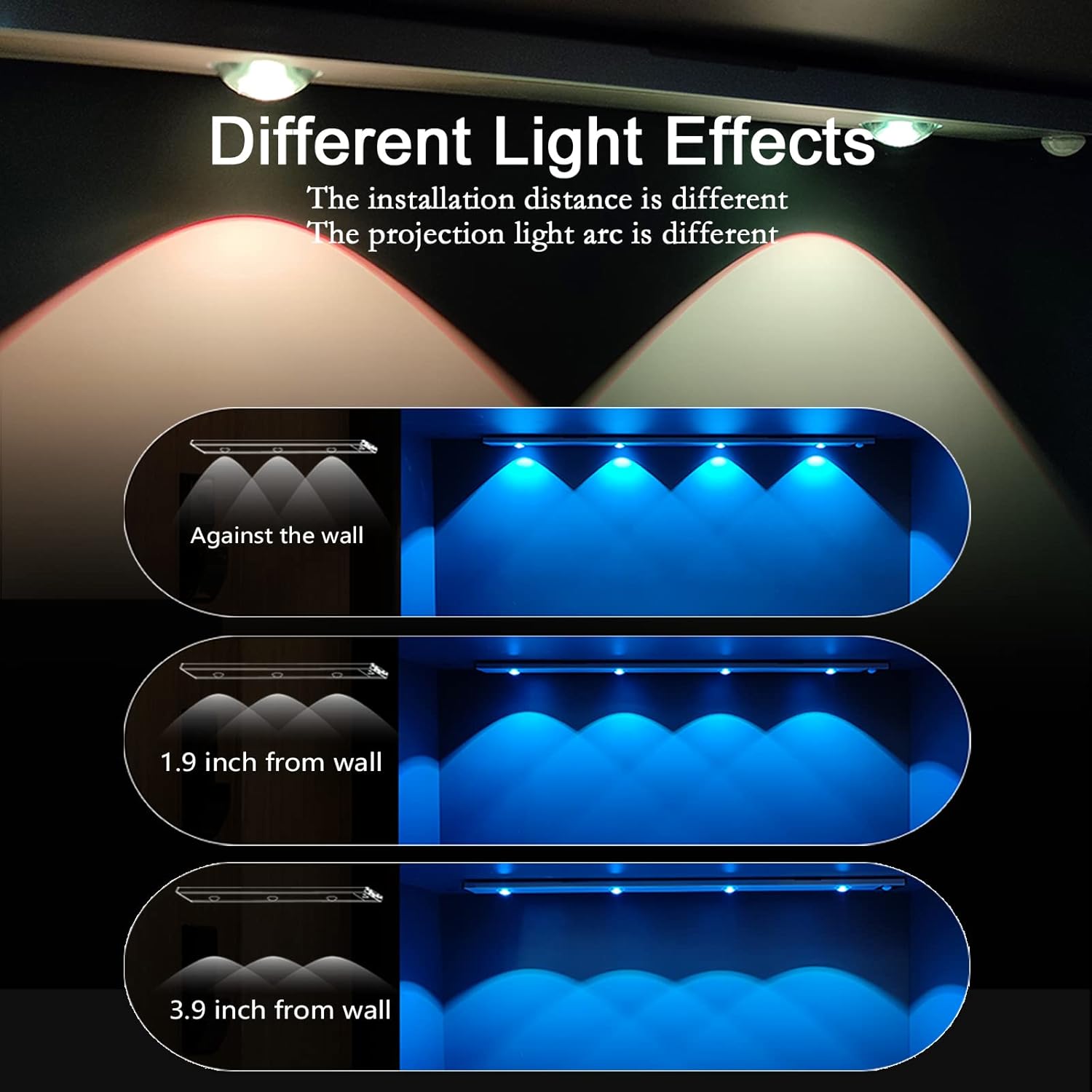 Under Cabinet LED Motion Sensor Light, 23.62 inch, 7 Color, Wireless USB Rechargeable W949