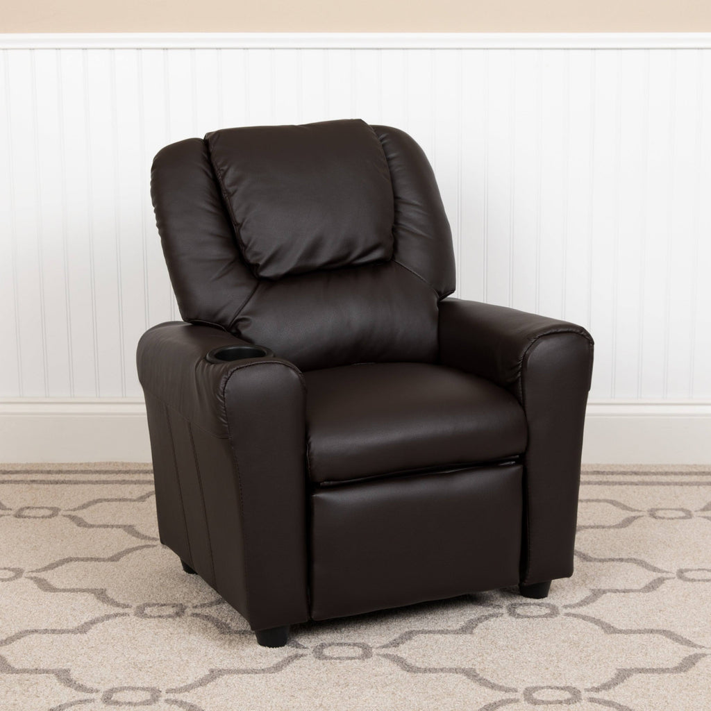 Orange Vinyl Kids Recliner with Cup Holder and Headrest C476