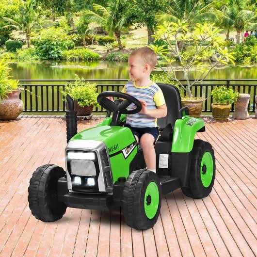 Green 12V Kids Ride on Tractor with Trailer W16100