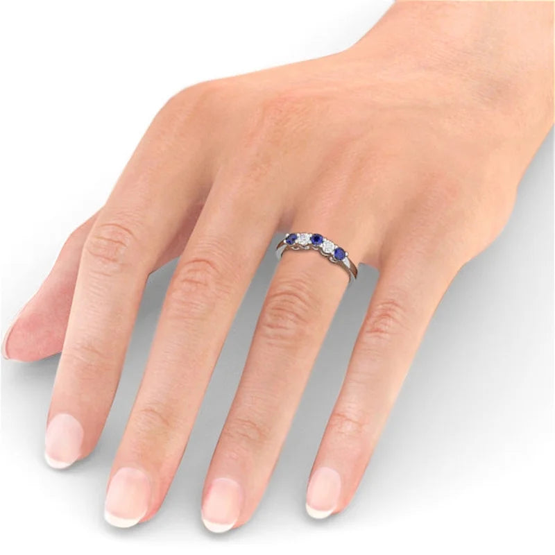 14K White Gold Eternity Band with Blue Sapphire and Diamond F5459