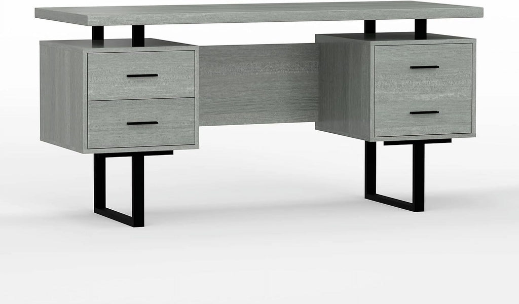 Grey Office Computer Desk with Black Metal E50697