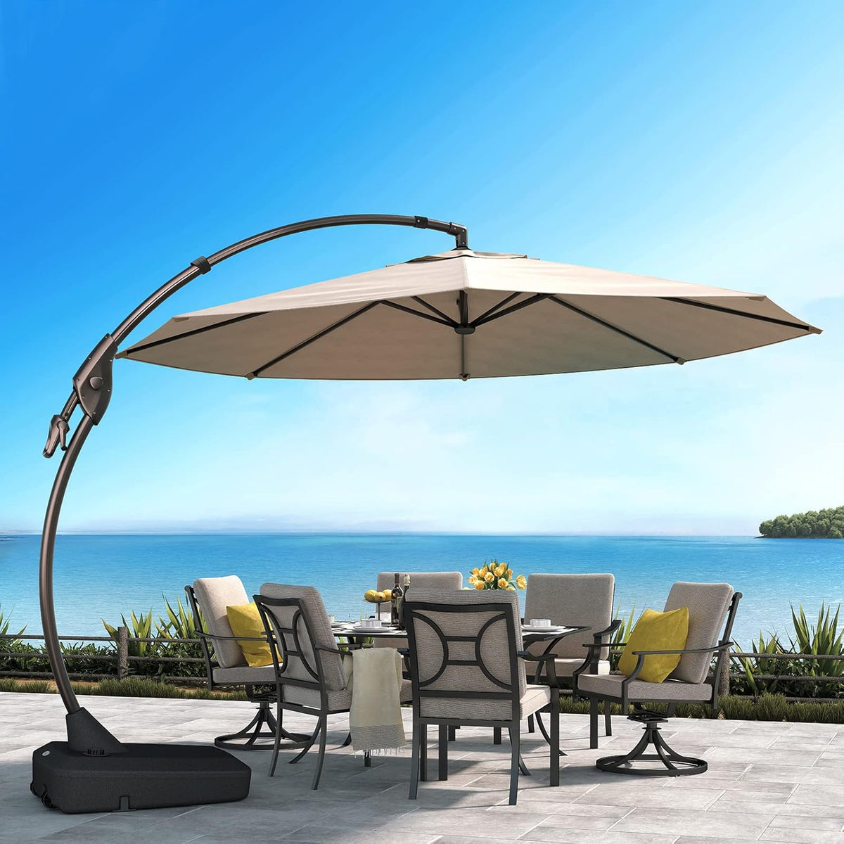 11 FT Curvy Aluminum Offset Cantilever Umbrella with Base Y29910