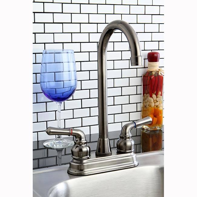 Satin Nickel & Polished Brass Two-Handle Centerset High-Arch Bar Faucet E3942
