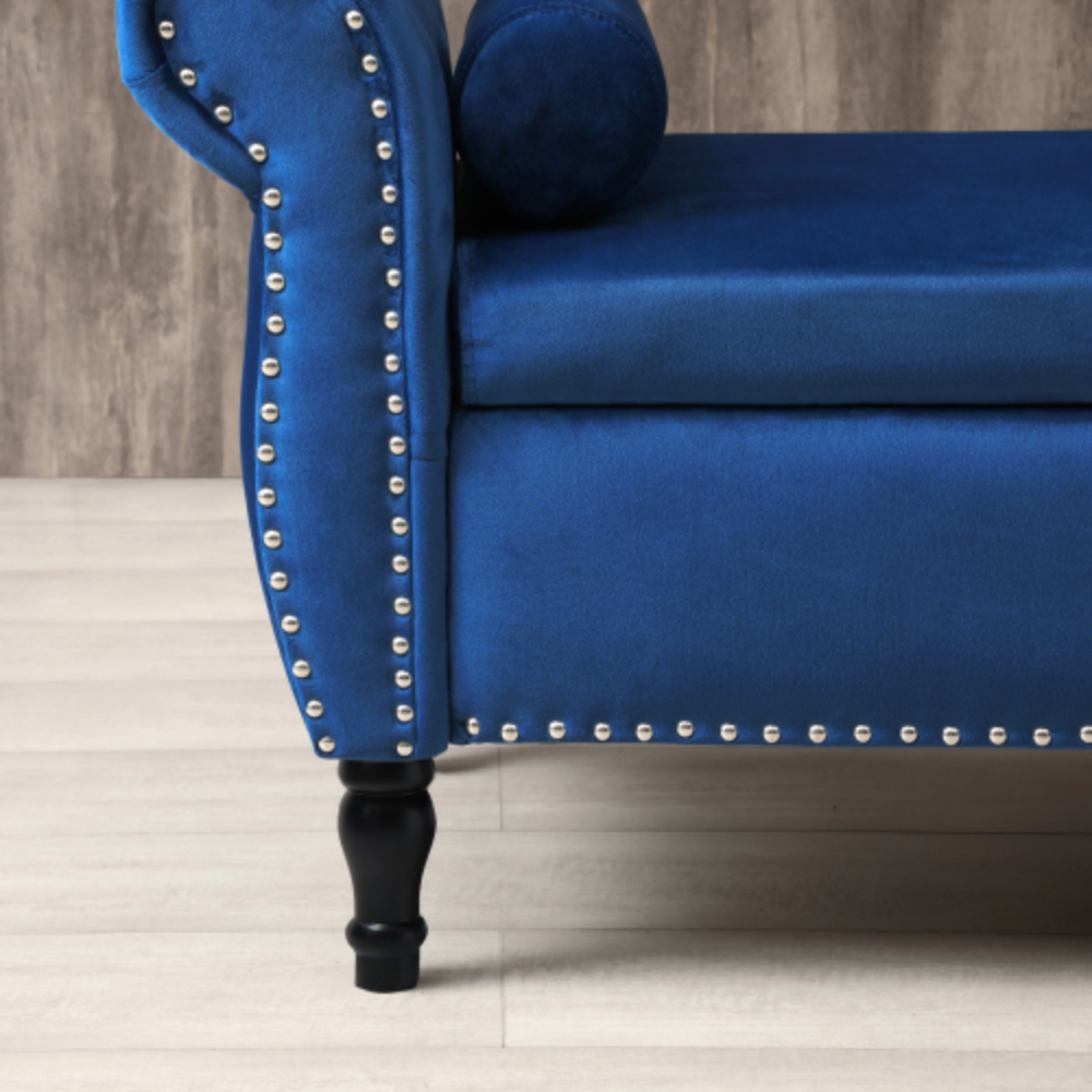 Blue Velvet Storage Bench Ottoman with Pillow I254