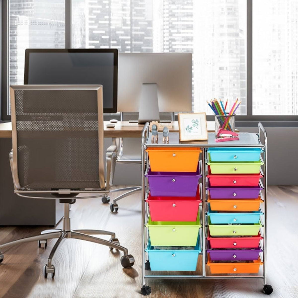 Blue 15-Drawer Rolling Utility Cart with Wheels Z944