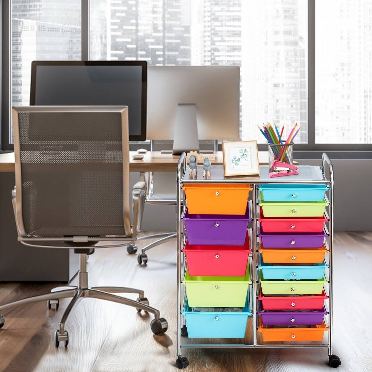 Blue 15-Drawer Rolling Utility Cart with Wheels Z944
