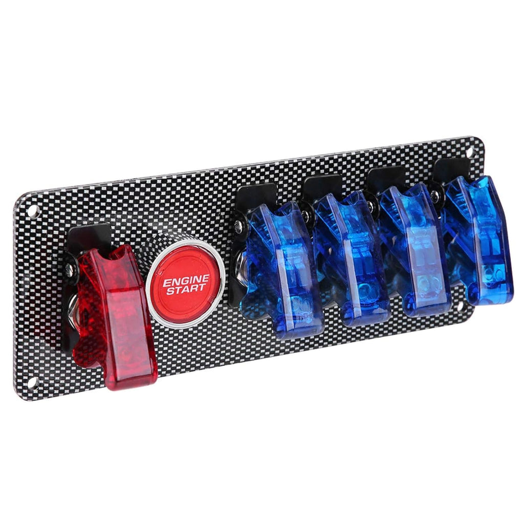 12V Racing Car Ignition Switch Panel with 4 Blue & 1 Red LED Push Button, Pack of 2 H629