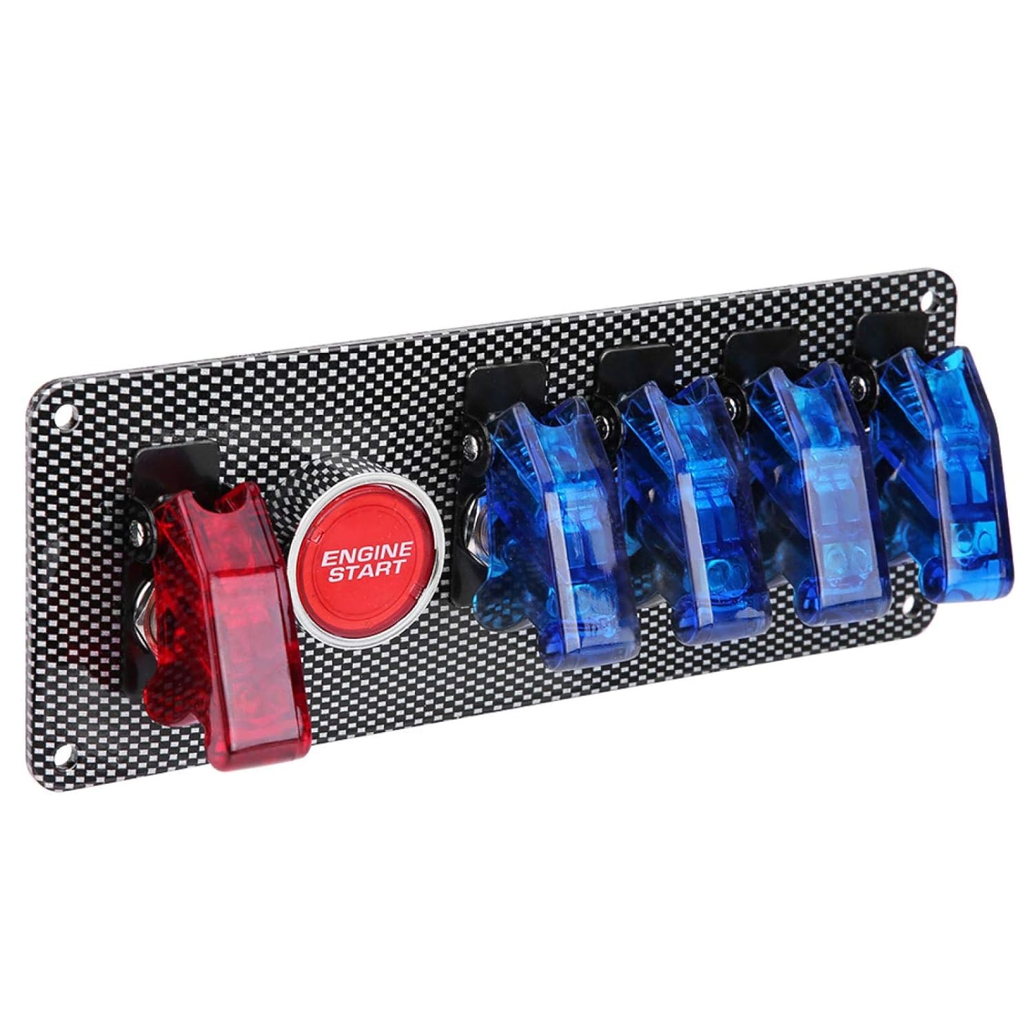12V Racing Car Ignition Switch Panel with 4 Blue & 1 Red LED Push Button, Pack of 2 H629