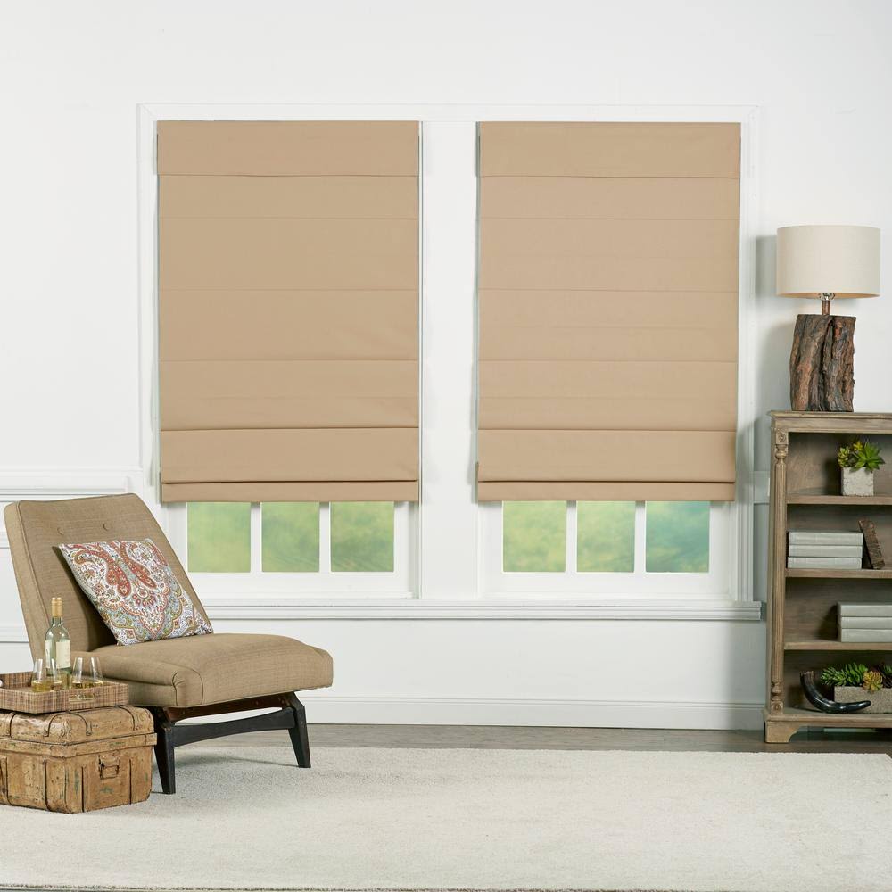 Khaki Cordless Blackout Cotton Roman Shades 46 in. W x 72 in. L Z392149