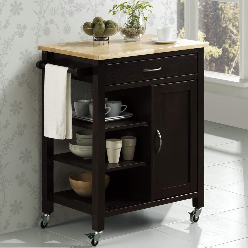 Black and Natural Kitchen Cart Q69030