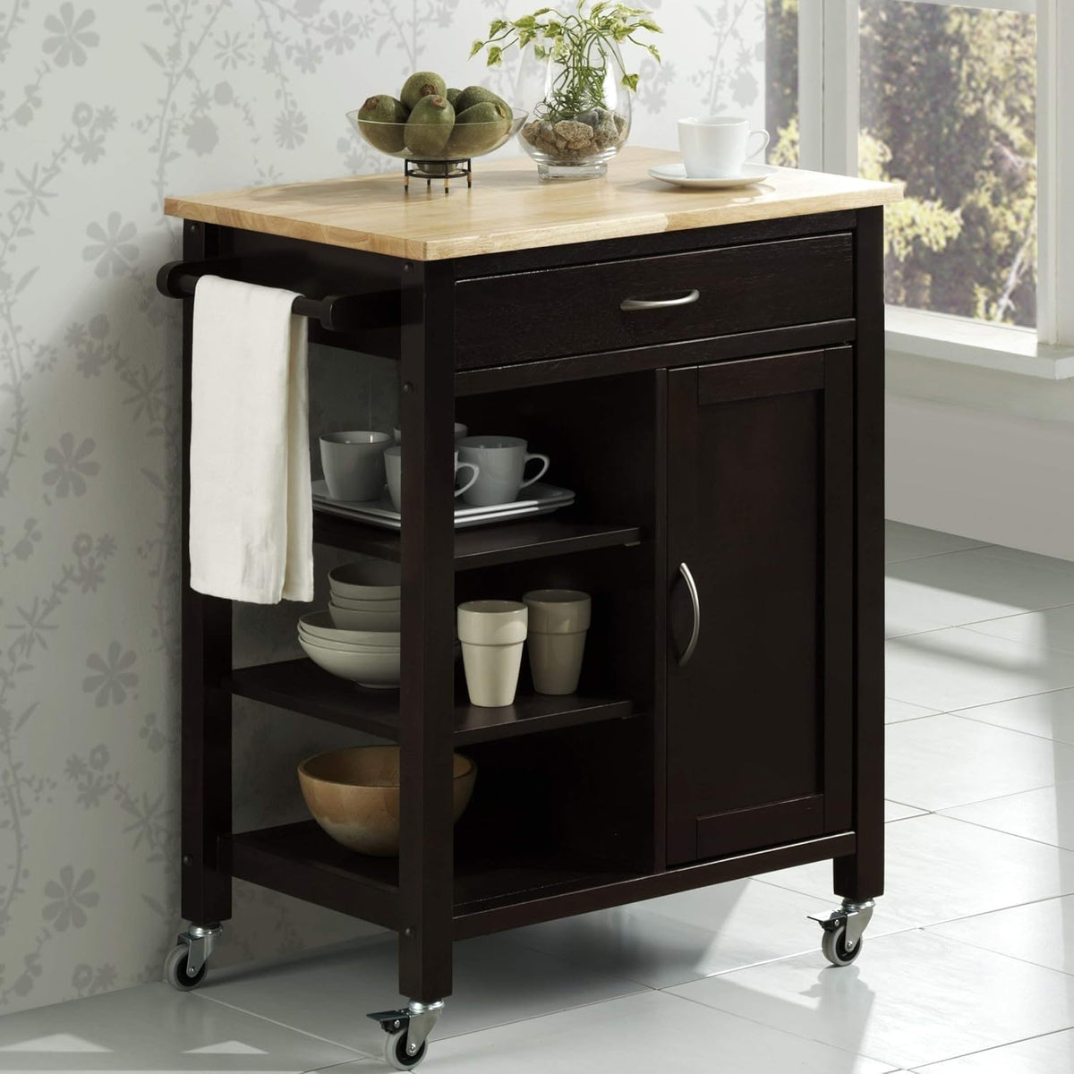 Black and Natural Kitchen Cart Q69030