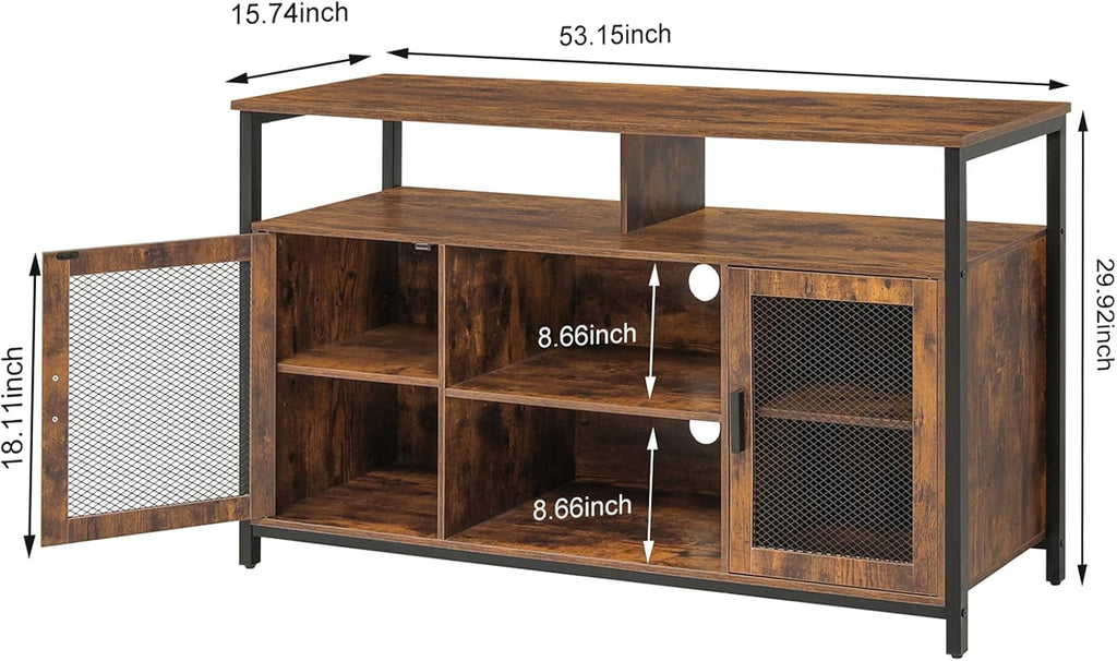 Rustic Brown TV Stand with Storage Shelves I889