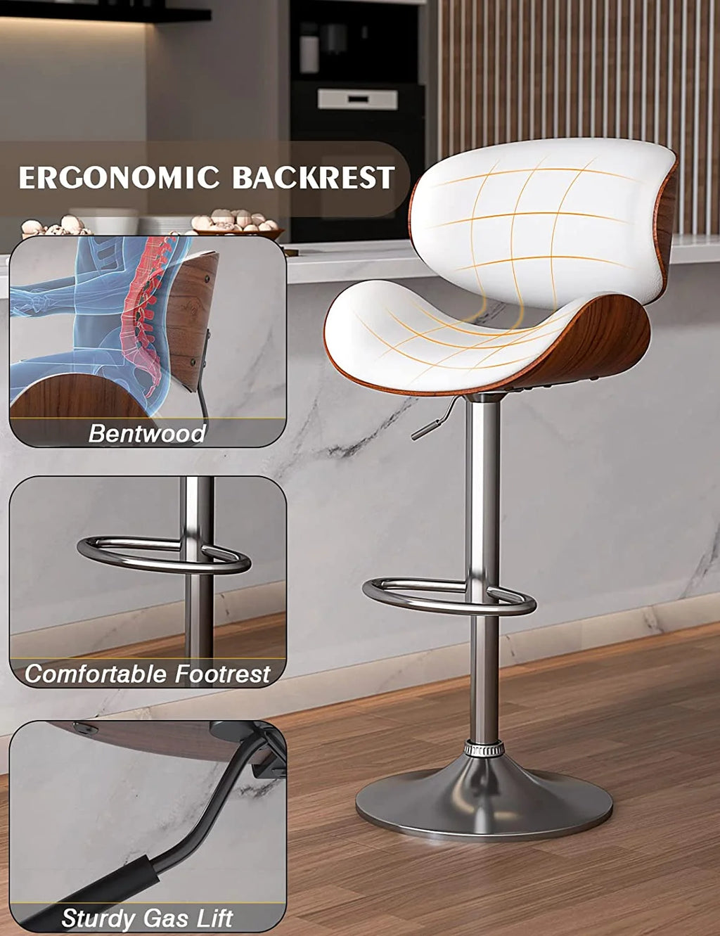 Bentwood Adjustable Height Swivel PU Leather Bar Stools Set of 2 B457061