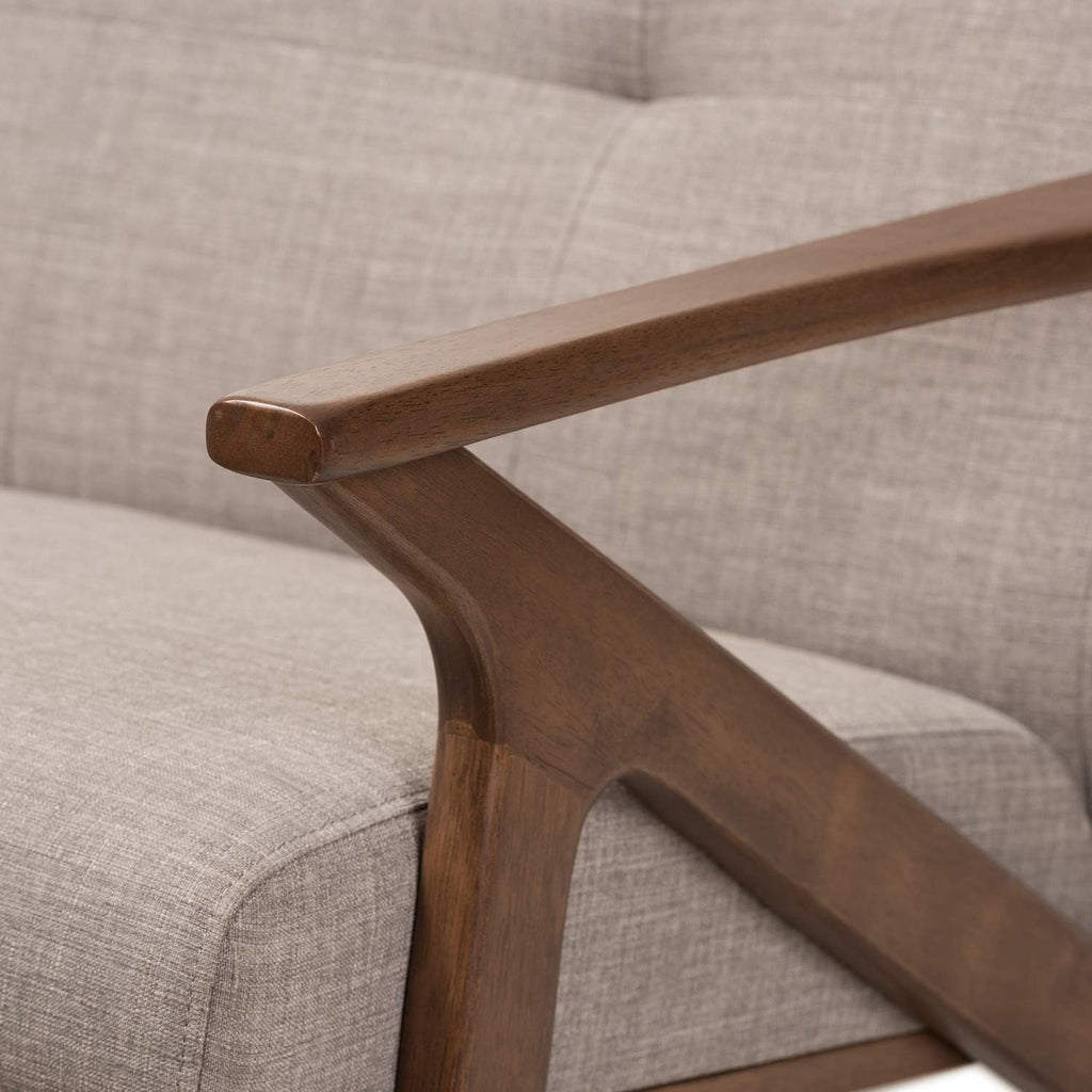 Walnut Wood Light Grey Fabric Tufted 2-Seater Loveseat C44261