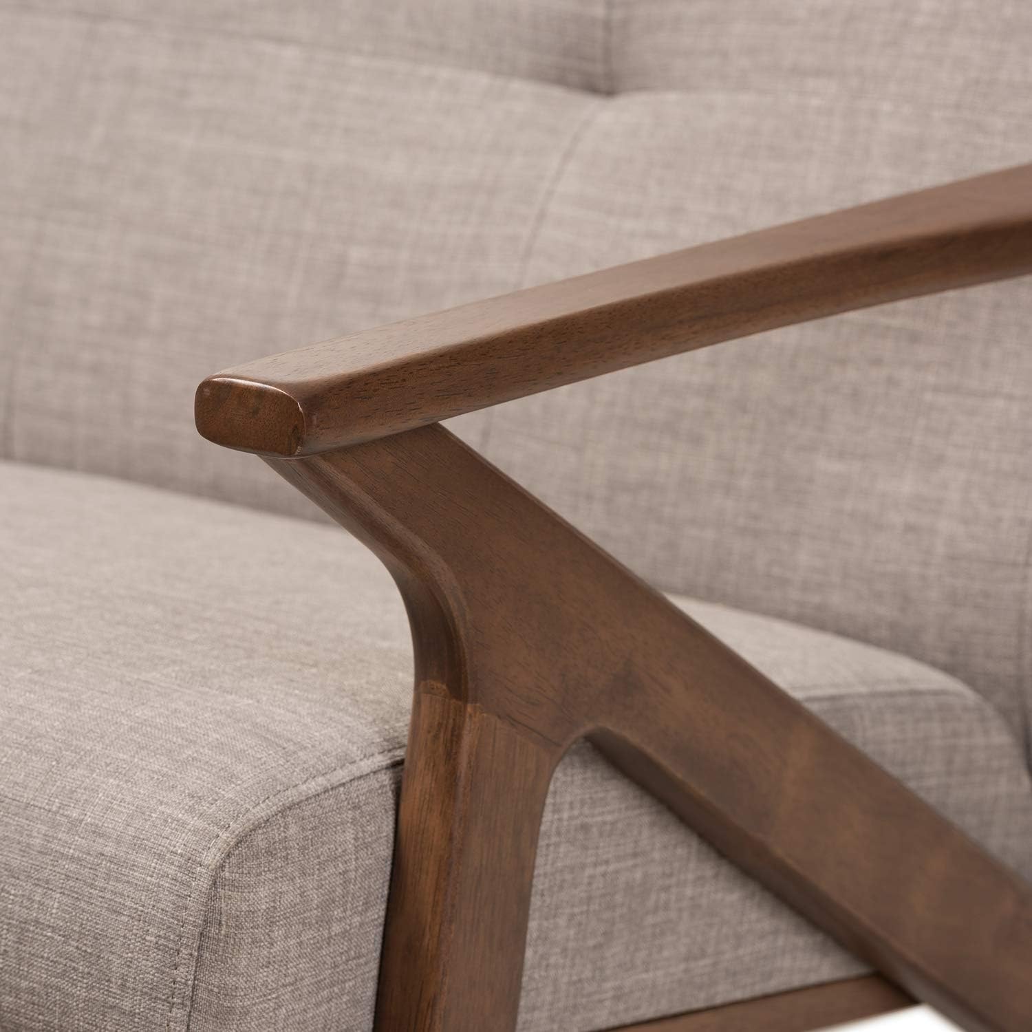 Walnut Wood Light Grey Fabric Tufted 2-Seater Loveseat C44261