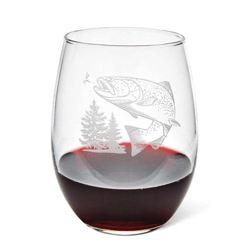 Etched Jumping Trout Wine Glasses I82164