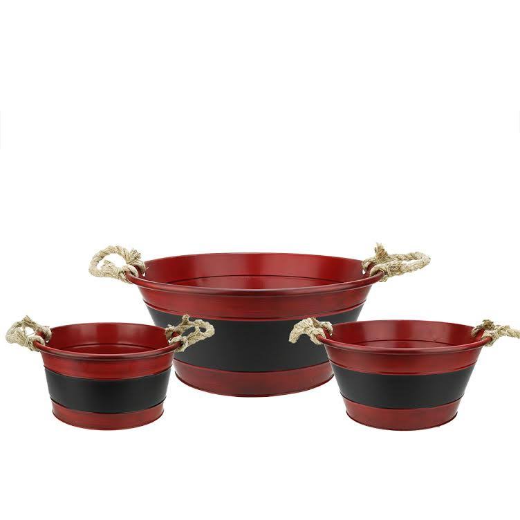 Set of 3 Black and Red Round Christmas Buckets with Handles B31172