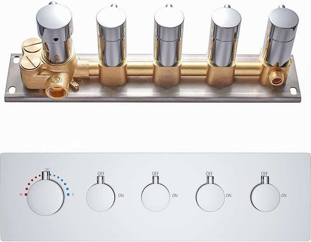 Polished Chrome 4-Outlet Solid Brass Mixer Shower Valve with 5 Round Handles H139310