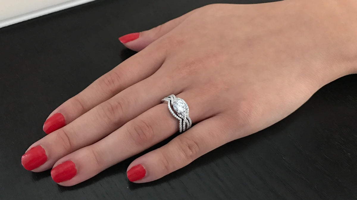 3Pc Sterling Silver Cubic Zirconia Bridal Set K480