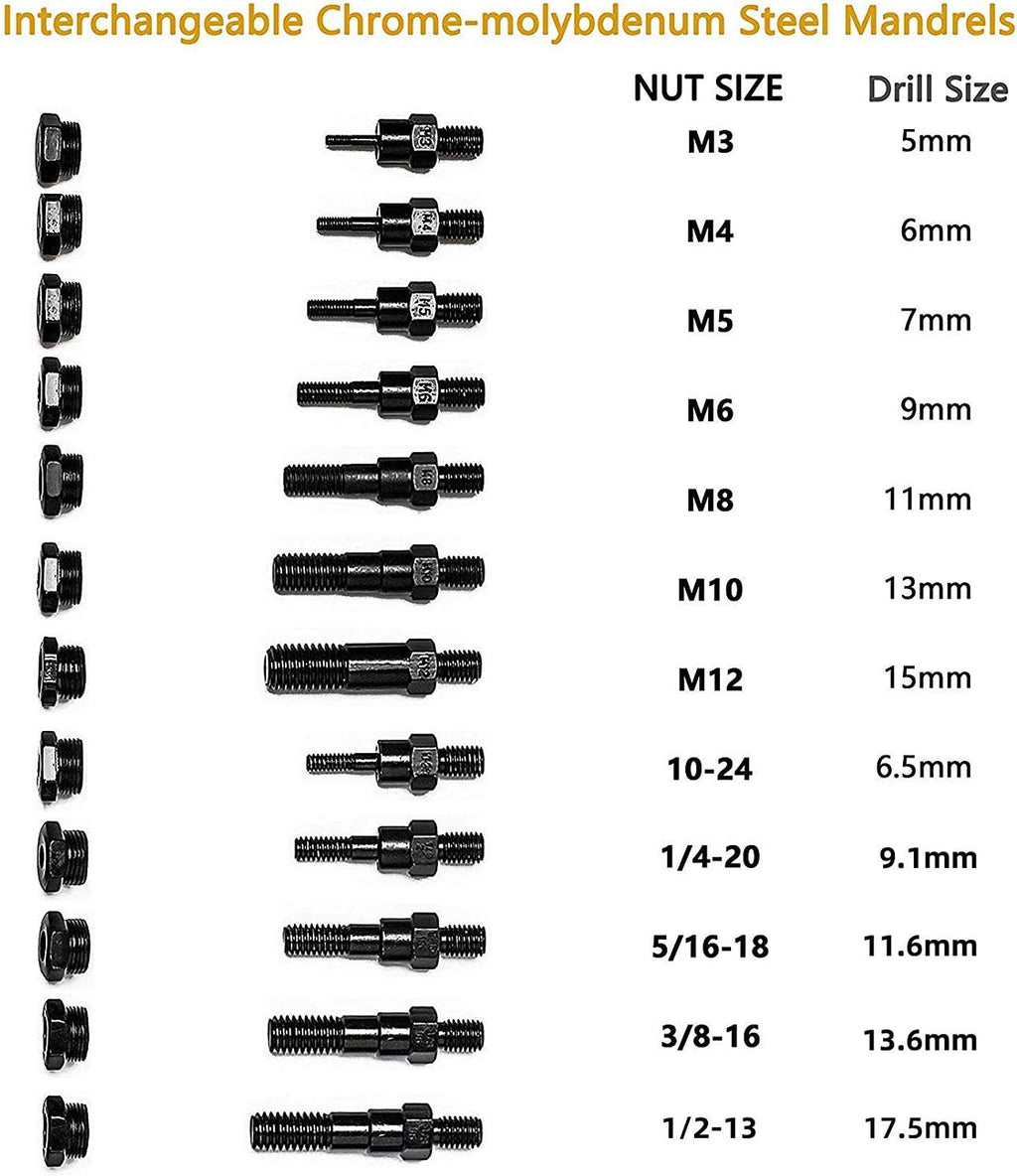 16 Rivet Nut Tool Set with 115Pcs Assorted Rivet Nuts and aluminum Carrying Case H18237
