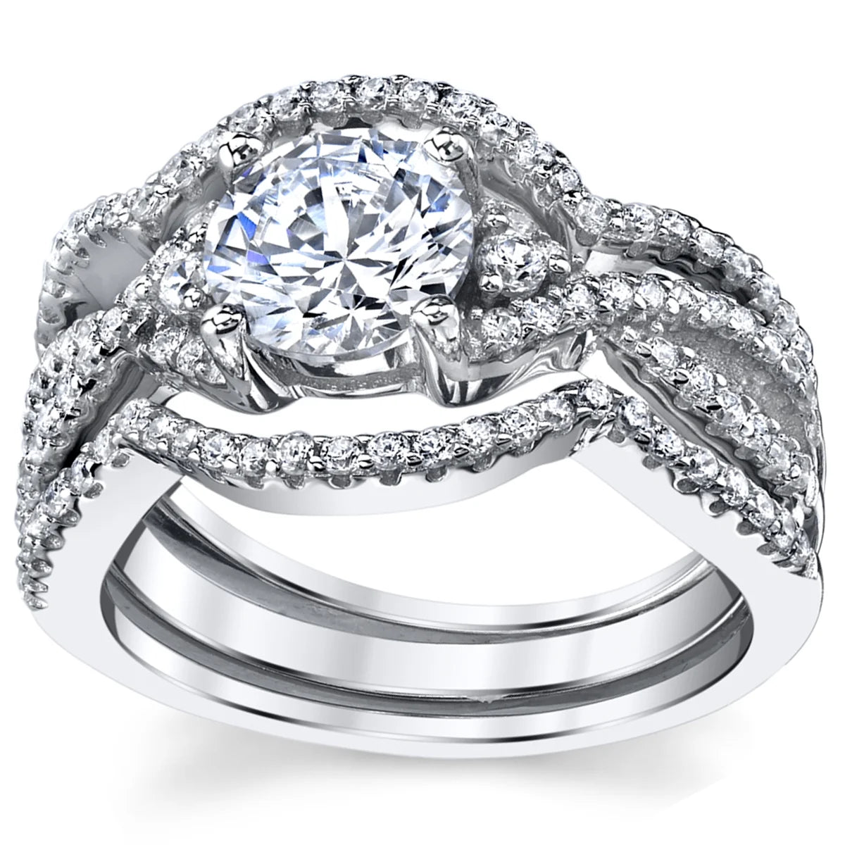 3Pc Sterling Silver Cubic Zirconia Bridal Set K480
