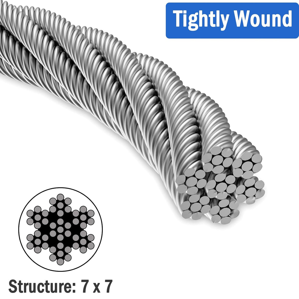 1/8 316 Stainless Steel Cable, 800FT, 7 x 7 Strands Construction L1065
