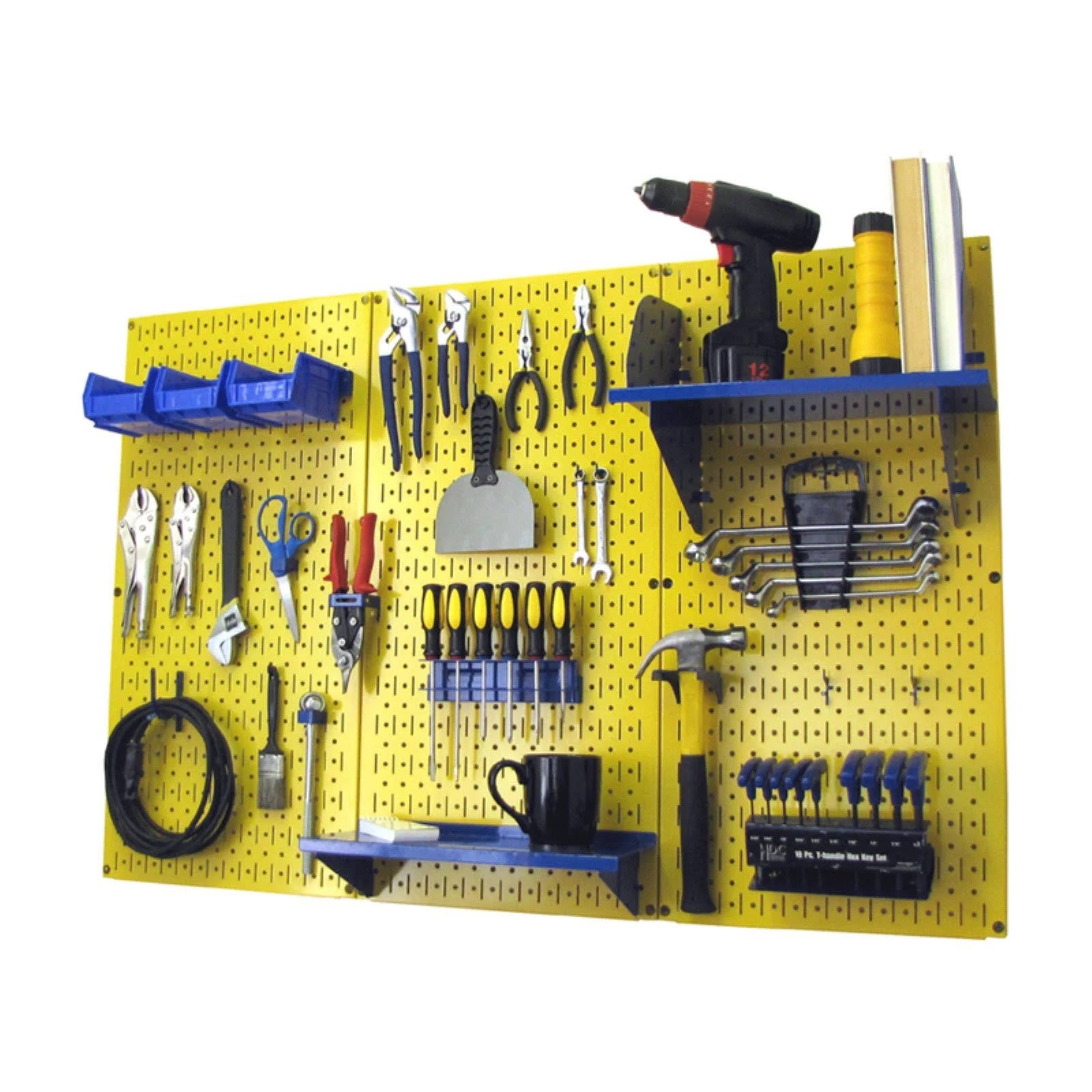 Yellow Metal Pegboard Tool Storage Kit with Blue Accessories W9263