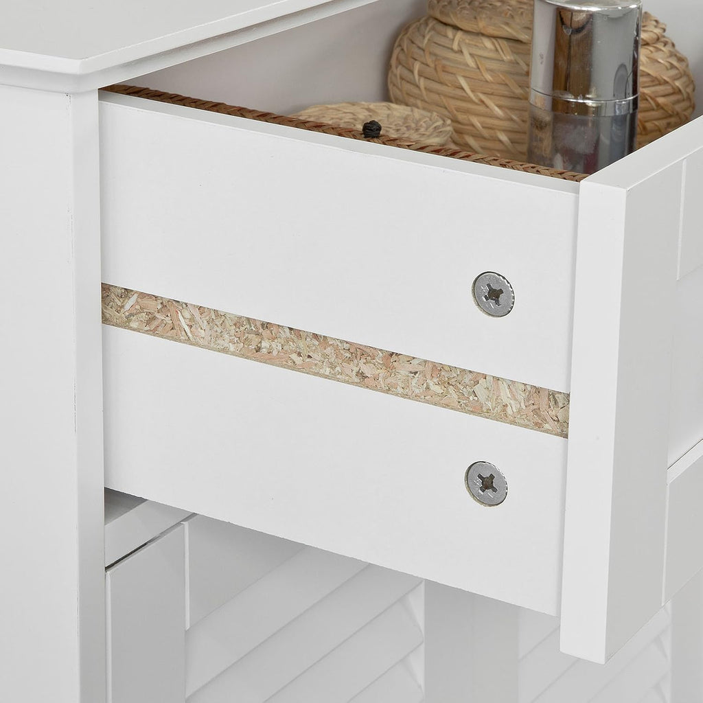 White Bathroom Vanity Set with Drawer and Double Shutter Door V524769