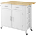 White Natural Wood Top Drop-Leaf Kitchen Island Cart S97335