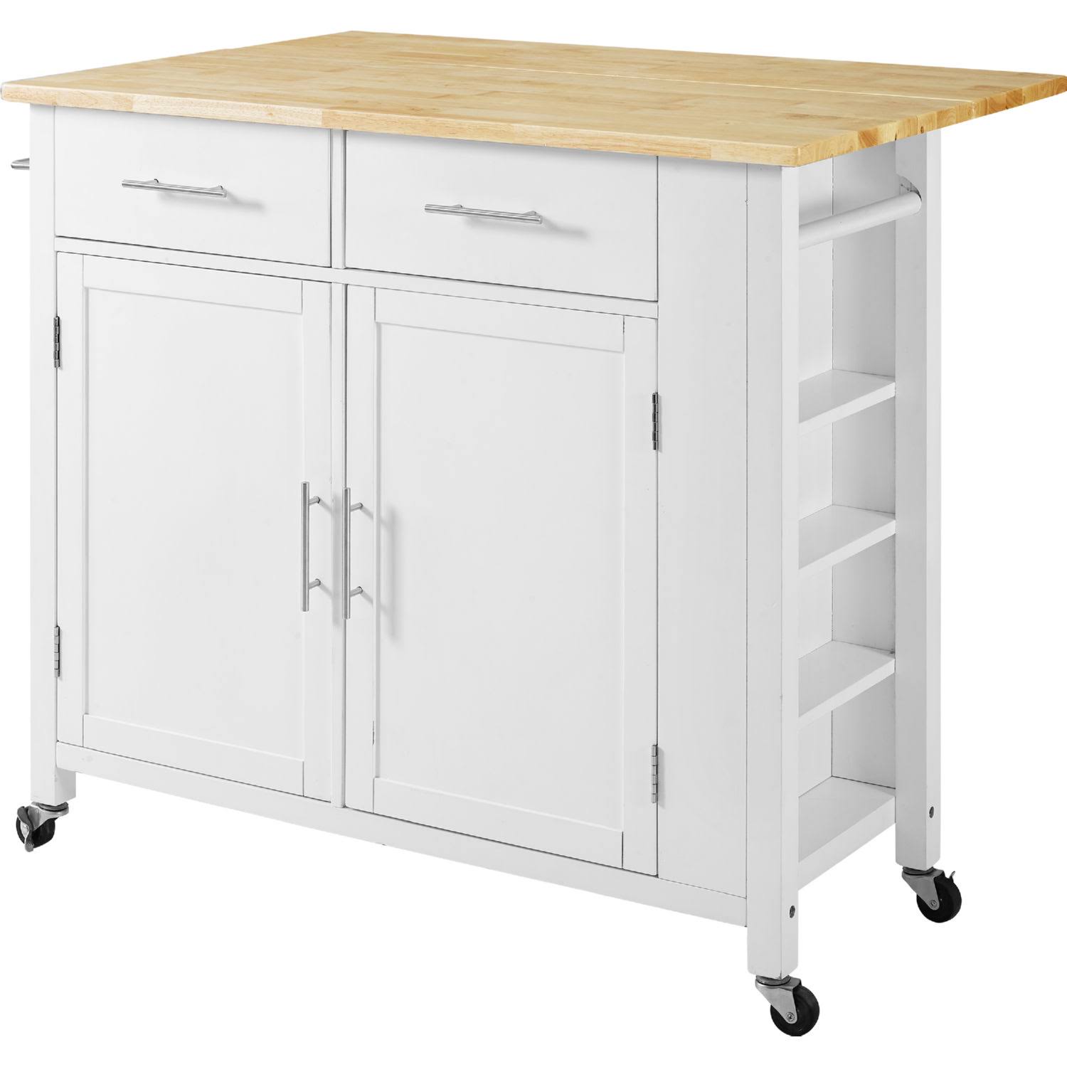 White Natural Wood Top Drop-Leaf Kitchen Island Cart S97335