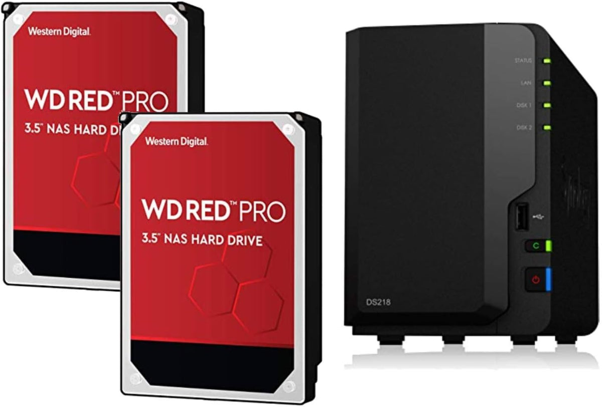 2 Bay NAS DiskStation DS218 Diskless with 2 WD Red Pro 4TB Hard Drives 7200 Class T5862