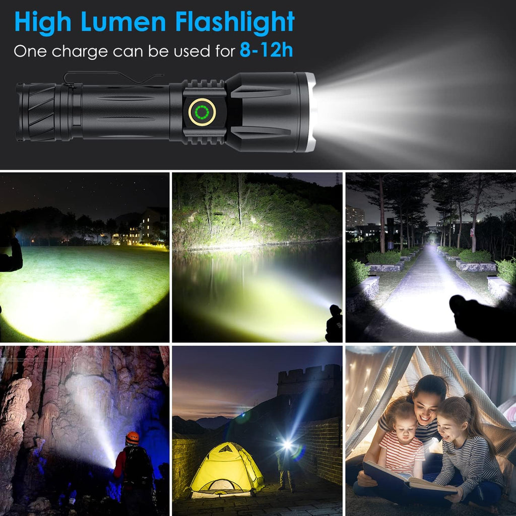 Rechargeable Tactical Flashlight, 120000 Lumens, 5 Modes, Zoomable, Waterproof E23026