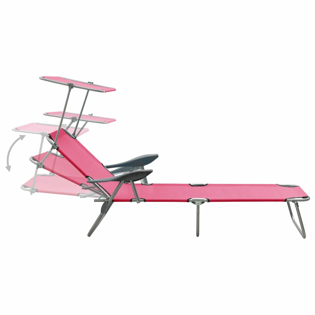 Pink Steel Sun Lounger with Canopy C3071