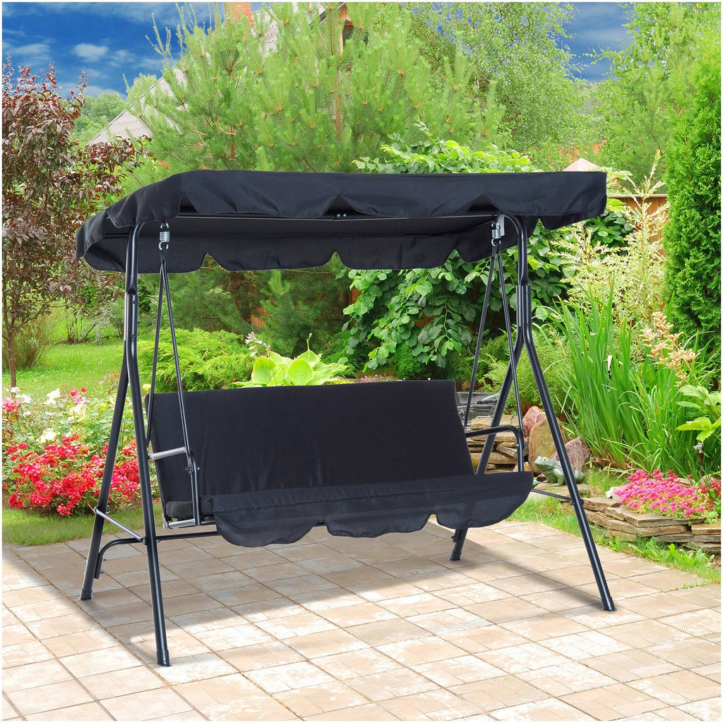 Black Steel 3 Person Porch Swing I31065