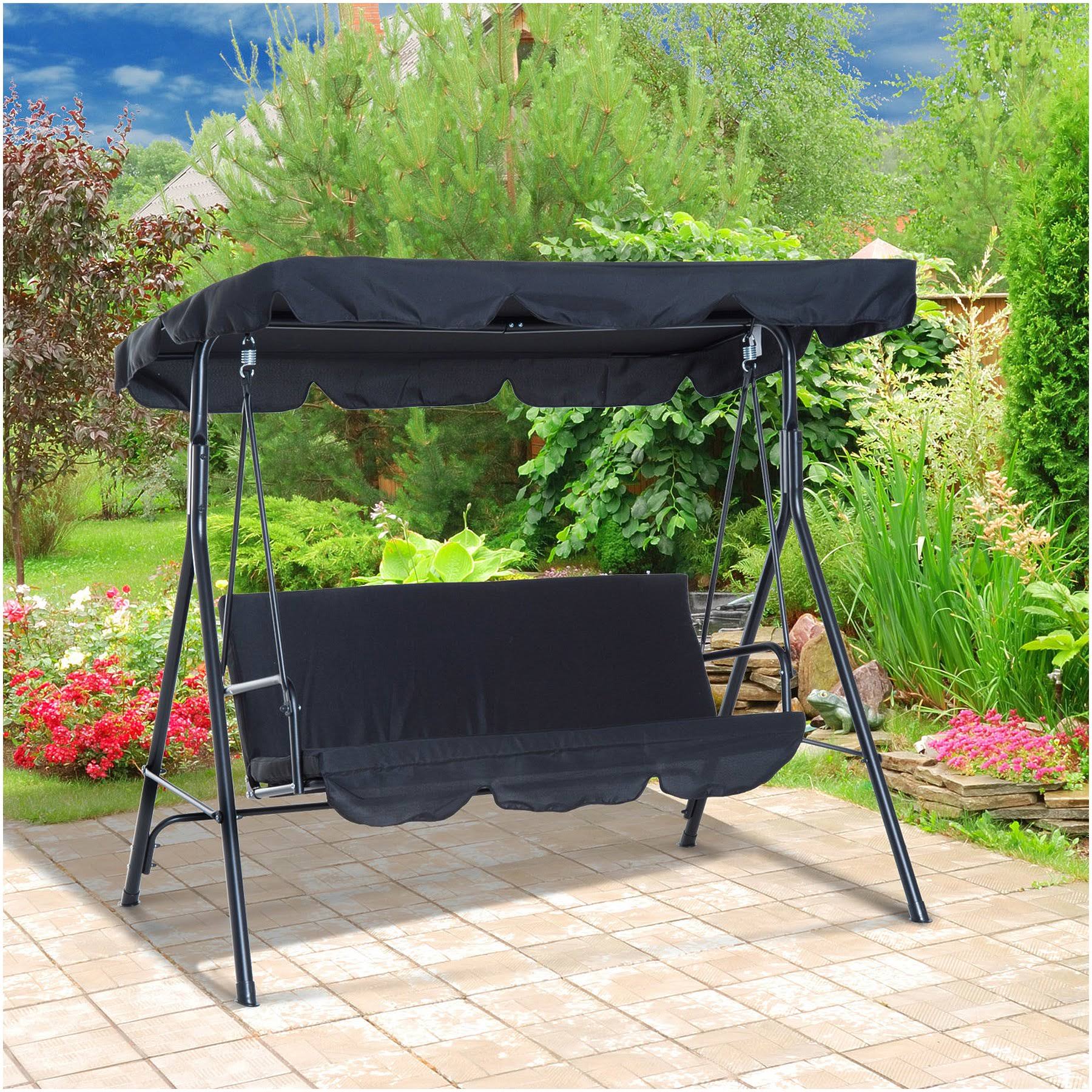 Black Steel 3 Person Porch Swing I31065