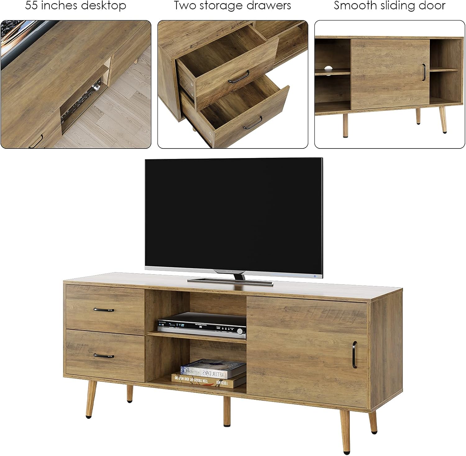 Rustic Brown Wood TV Stand with Sliding Door C147