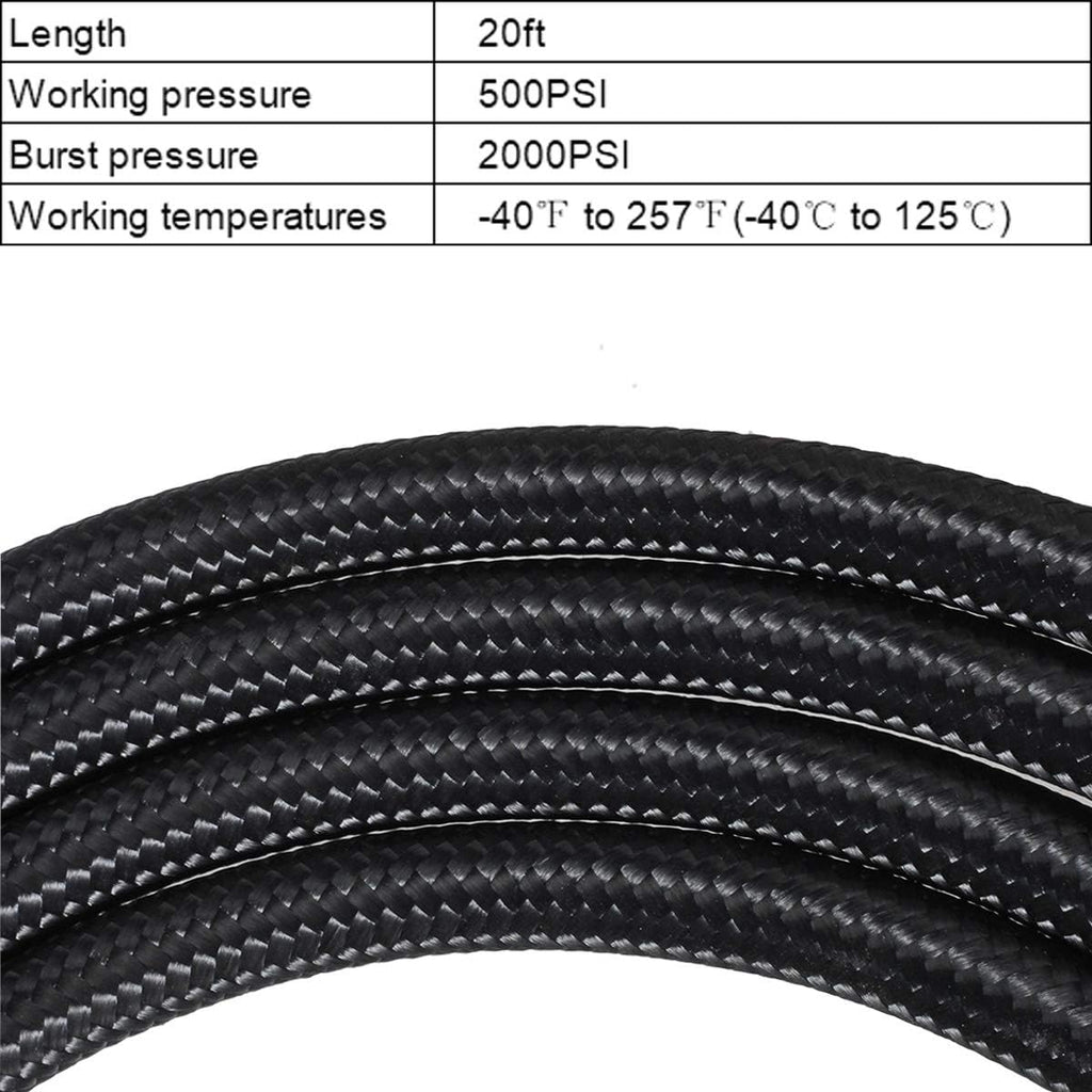 20Ft 8AN 1/2" Stainless Steel Nylon Braided CPE Oil Hose Kit Black Pack of 2 L7221