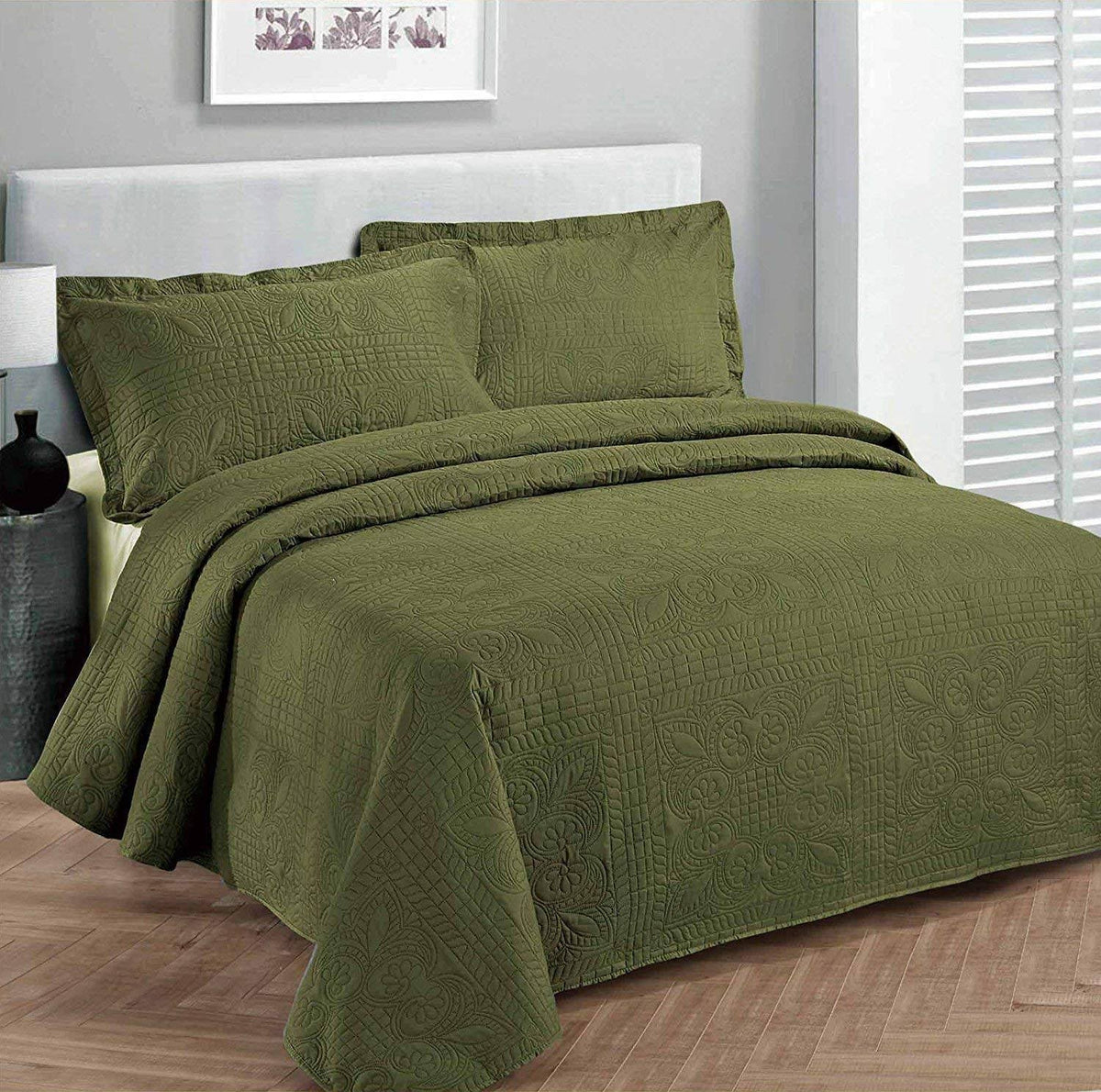 Olive Green Embossed Bedspread Coverlet King/California King C88022