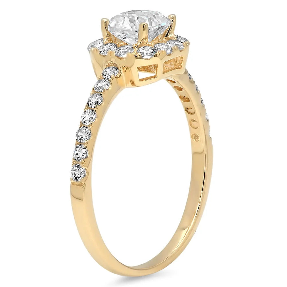 14k Yellow Gold Princess Cut White Sapphire Halo Ring Size 7.5 V15491