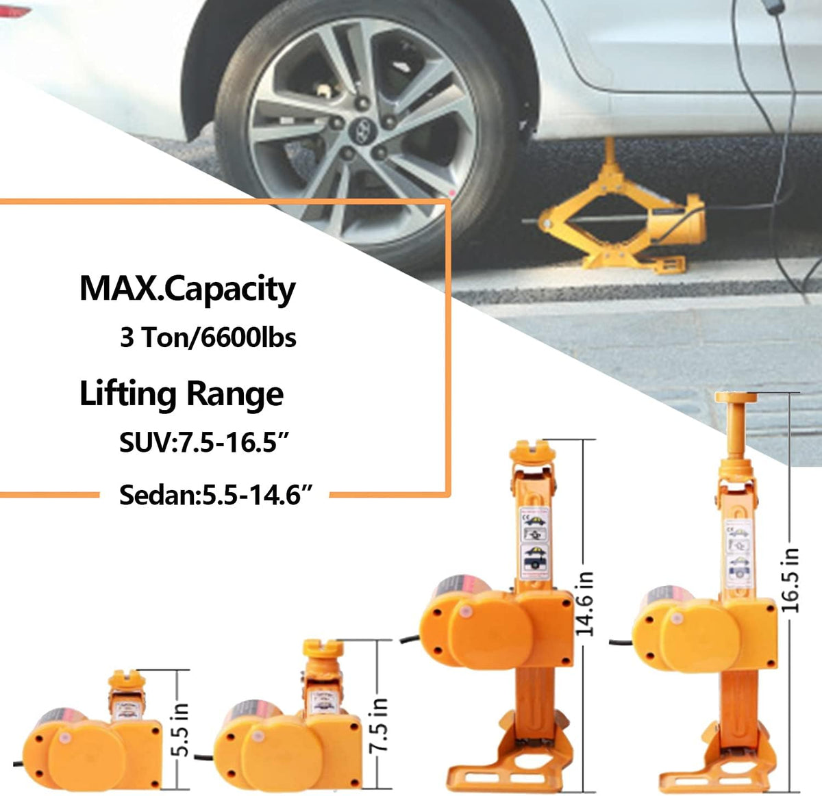 3 Ton 12v Electric Scissor Lift Jack with Impact Wrench and Tire Inflator Pump D704