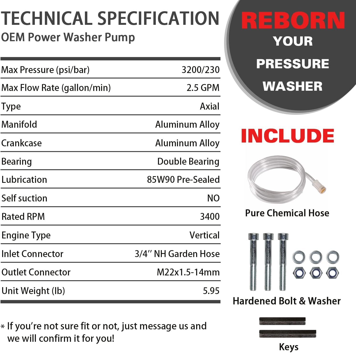 7/8 Shaft Vertical Pressure Washer Pump, Max 3200 PSI @ 2.5 GPM, Pack of 2 P48391