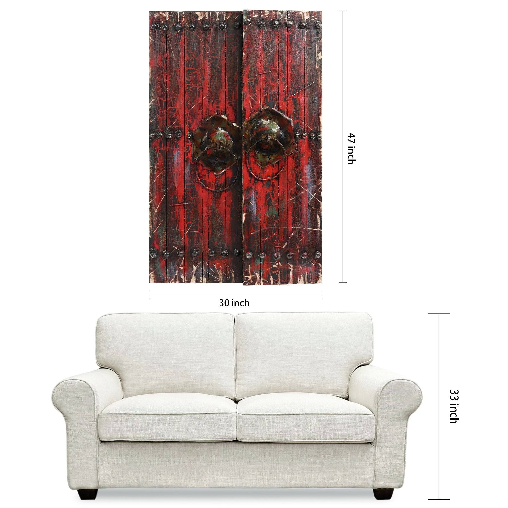 Antique Wooden Doors Mixed Media Hand Painted Iron Wall Art G39260