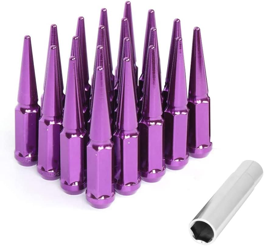 20 Pc Solid Steel Spike Lug Nuts Kit Black 1/2" Pack of 2 H35627