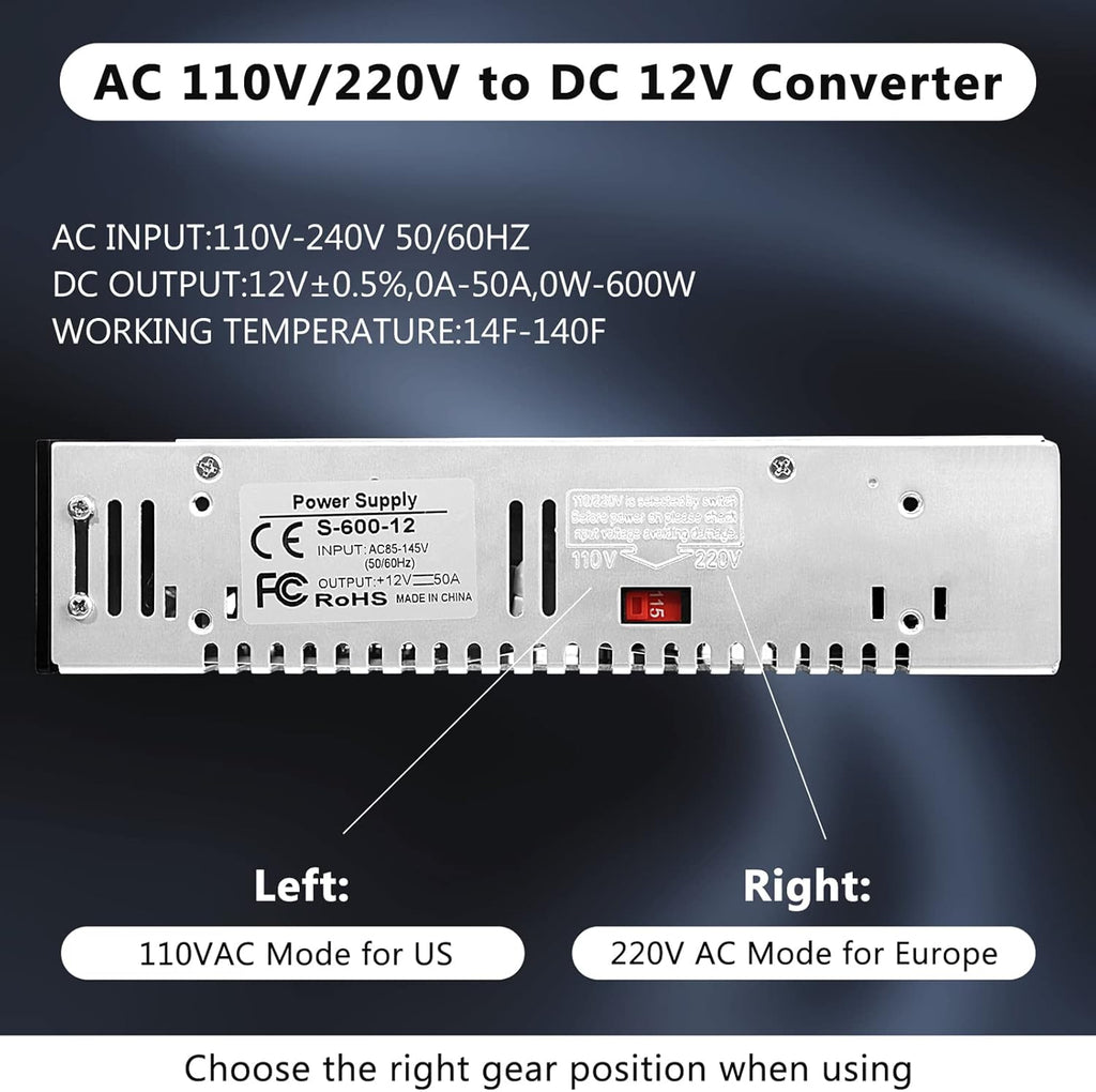 110V AC to 12V DC Converter Power Supply Adapter, 50A 600W, Pack of 2 V333620