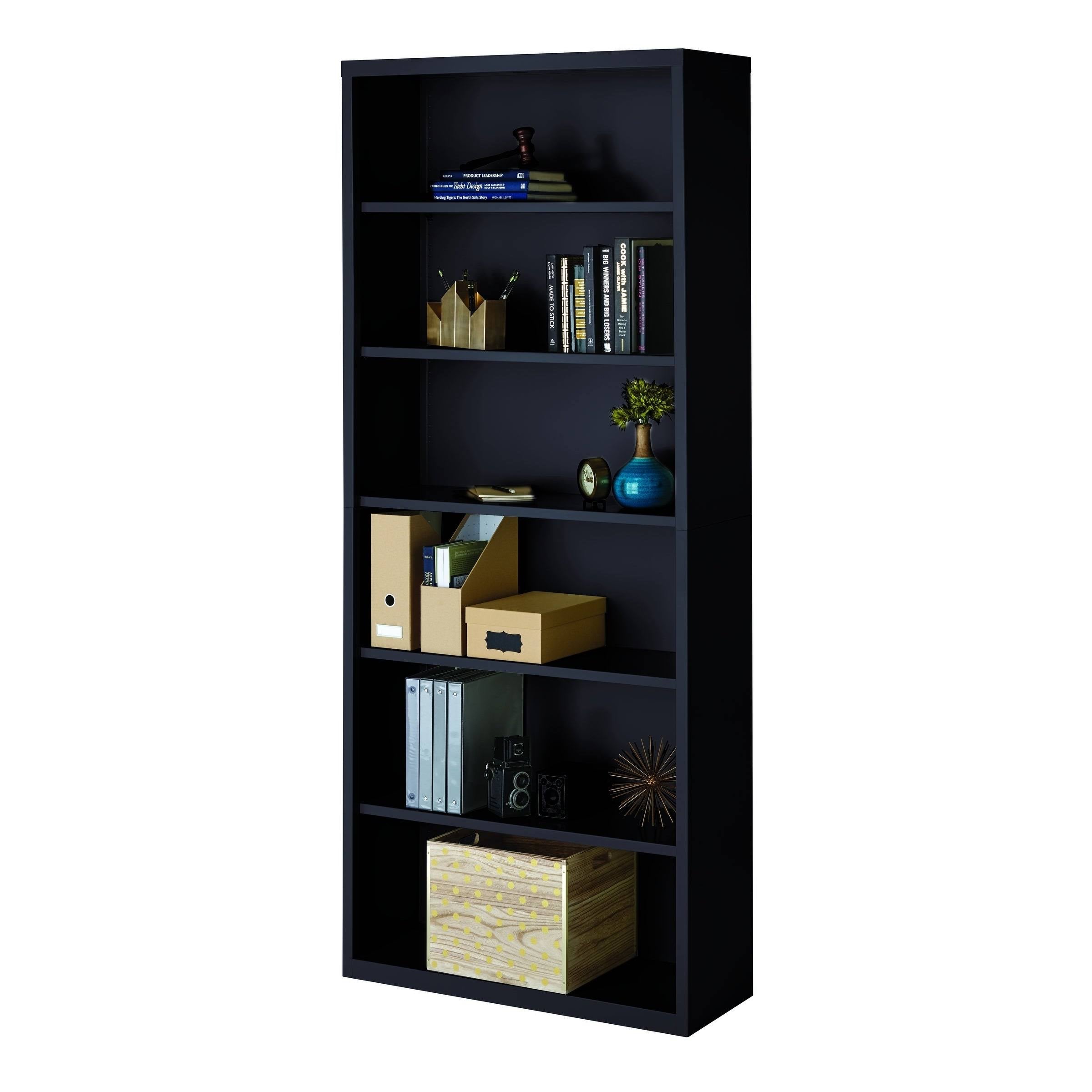 Black 6-Shelf Metal Bookcase Q670121