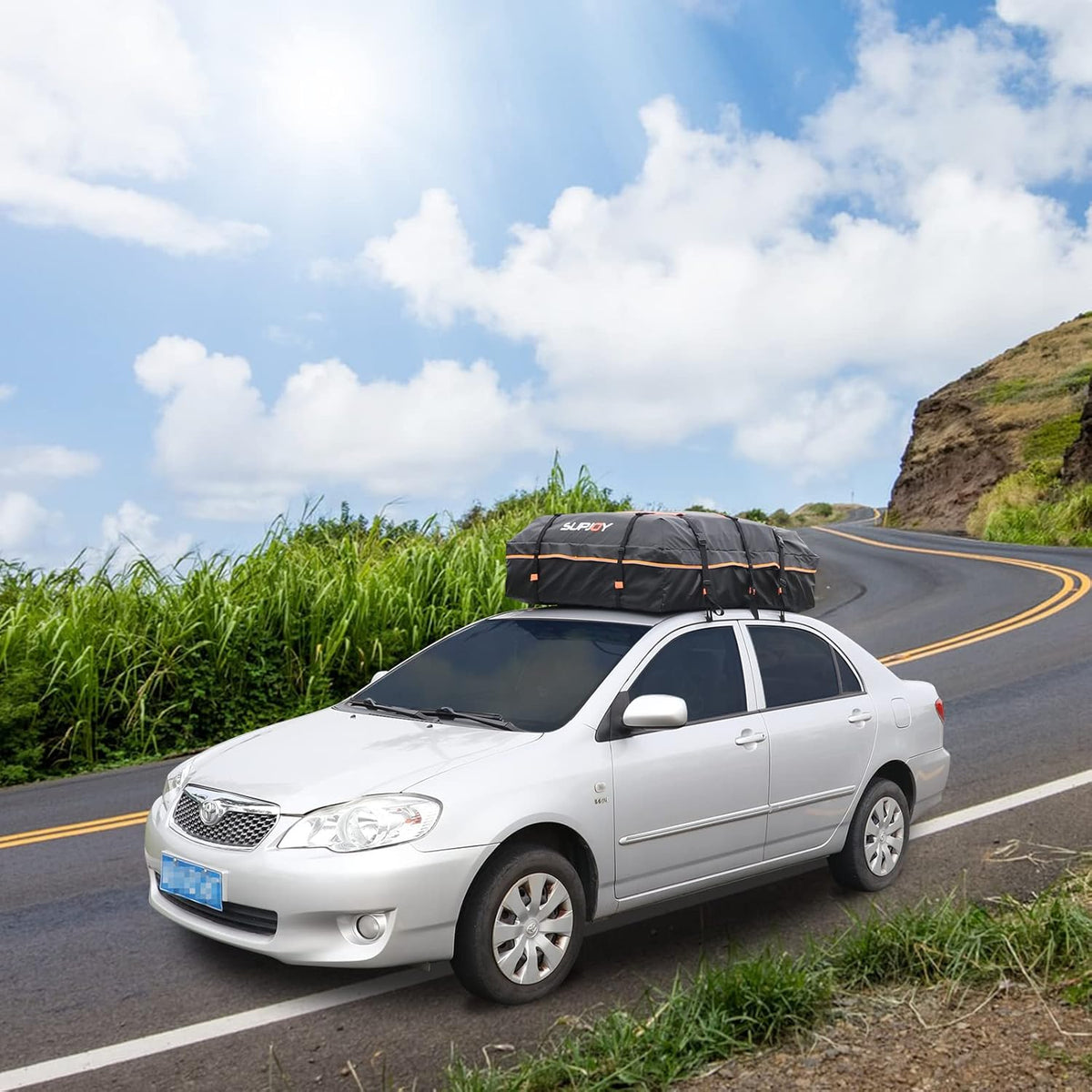 20 Cubic Feet Waterproof Soft Shell Rooftop Cargo Carrier with Reflective Strip and Anti-Slip Mat Q3295