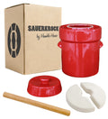 Fermentation Crock with Glazed Weights and Cabbage Tamper, 2 Liter Heirloom Red Water Sealed Jar Q920069