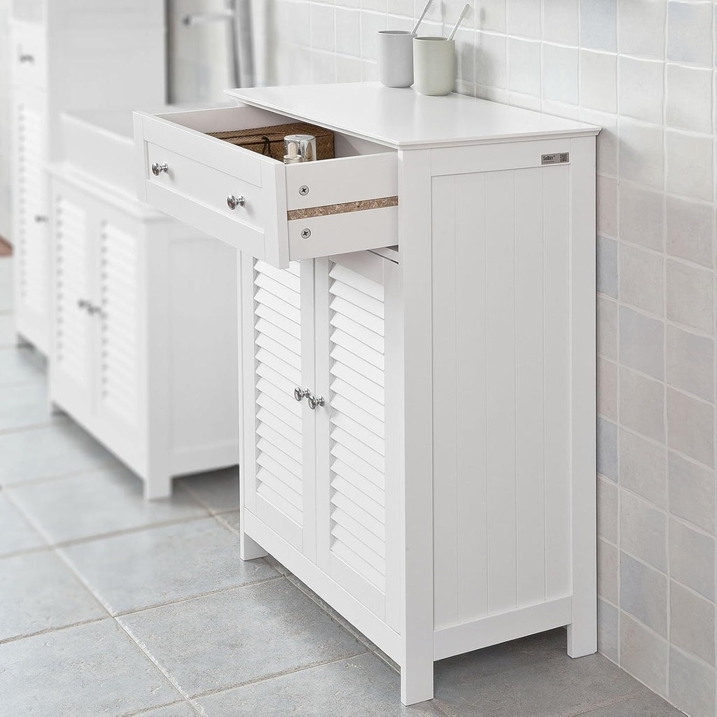 White Bathroom Vanity Set with Drawer and Double Shutter Door V524769