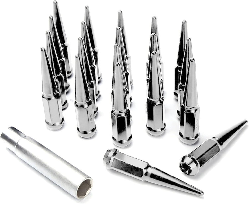 20 Pc Solid Steel Spike Lug Nuts Kit Black 1/2" Pack of 2 H35627