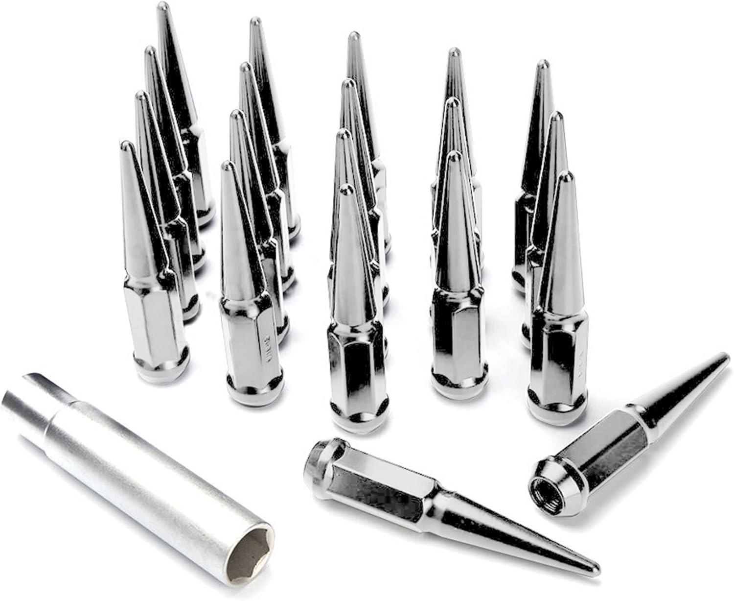 20 Pc Solid Steel Spike Lug Nuts Kit Black 1/2" Pack of 2 H35627
